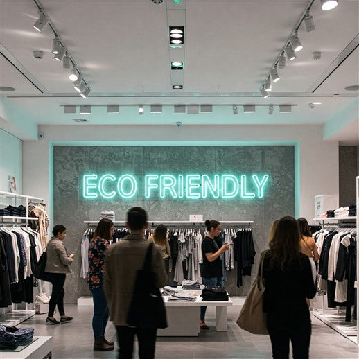 Eco Friendly Neon Sign in a busy modern retail store