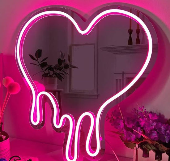 Melting Heart LED Neon Sign with Silver Mirror Backboard