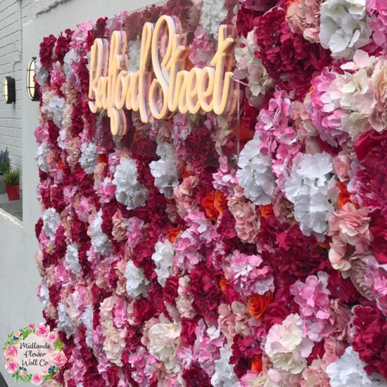 Flower Wall and Neon Sign