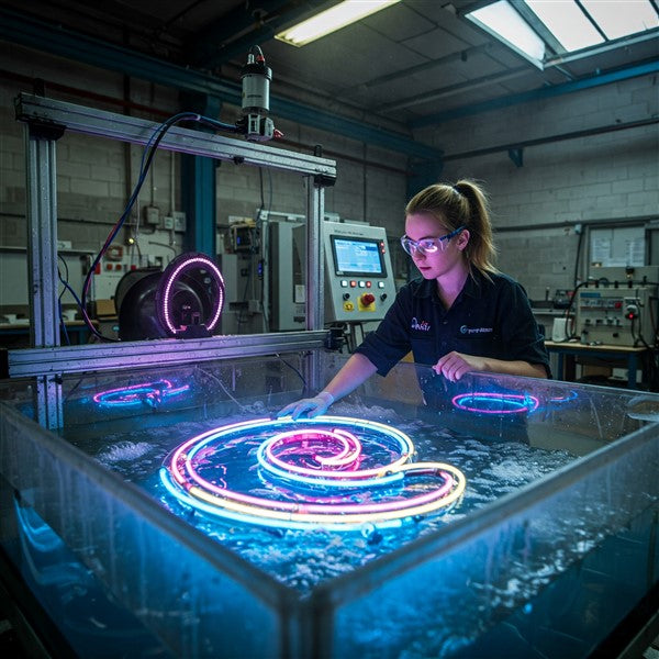 Waterproof LED Neon Sign Testing | A specialist tests vibrant LED neon signs for durability and water resistance. High-quality, weatherproof neon solutions for indoor and outdoor use!