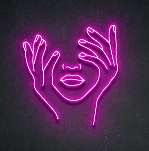 Hands and Face Silhouette Neon Sign