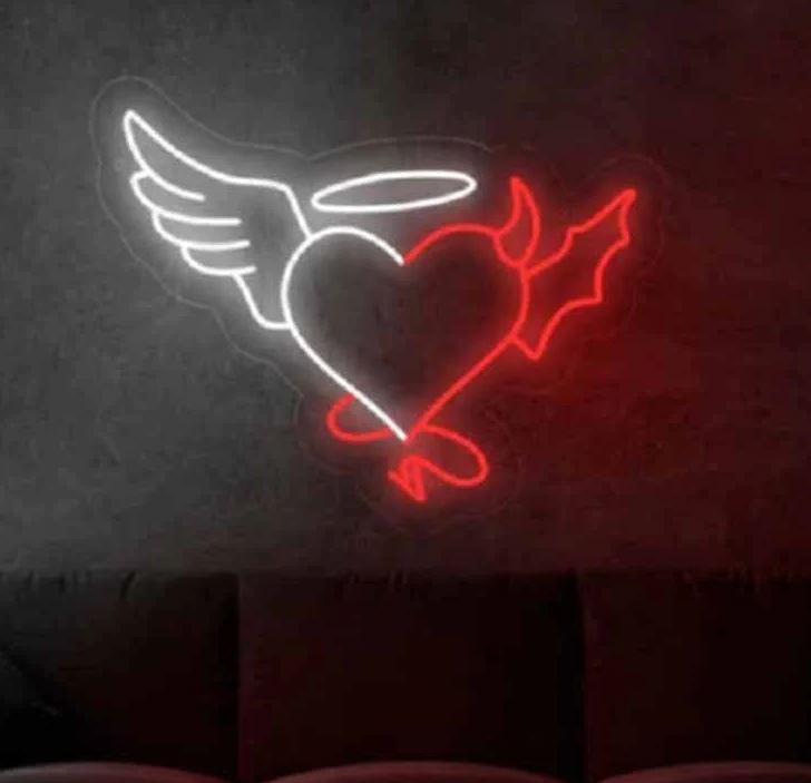 Good and Bad Angel Heart LED Neon Sign
